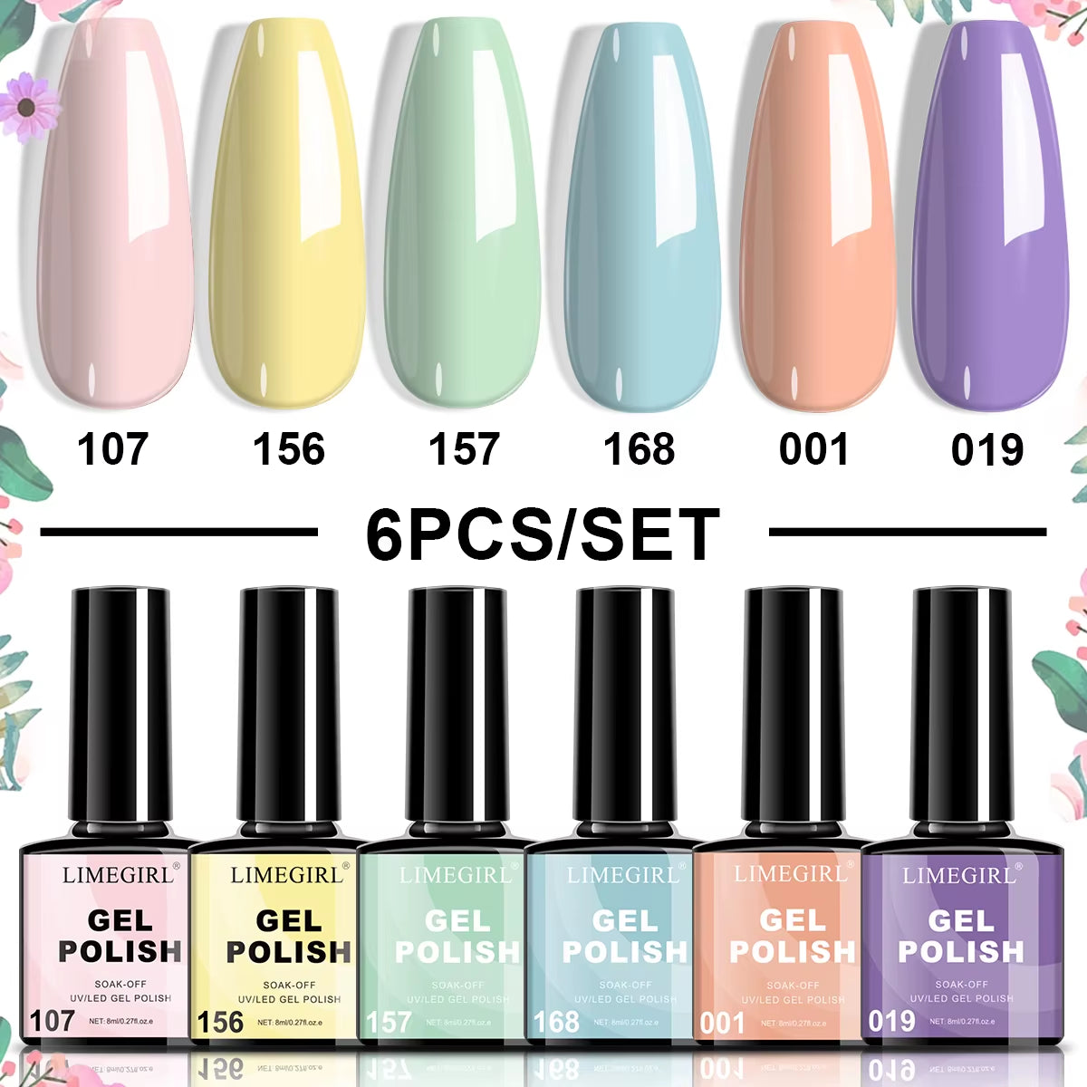 LIMEGIRL Nail Gel Polish Set, Manicure High Gloss Semi Permanent Soak-Off Enamels Kit, Colorful Nail Gel for Nail Art Salon