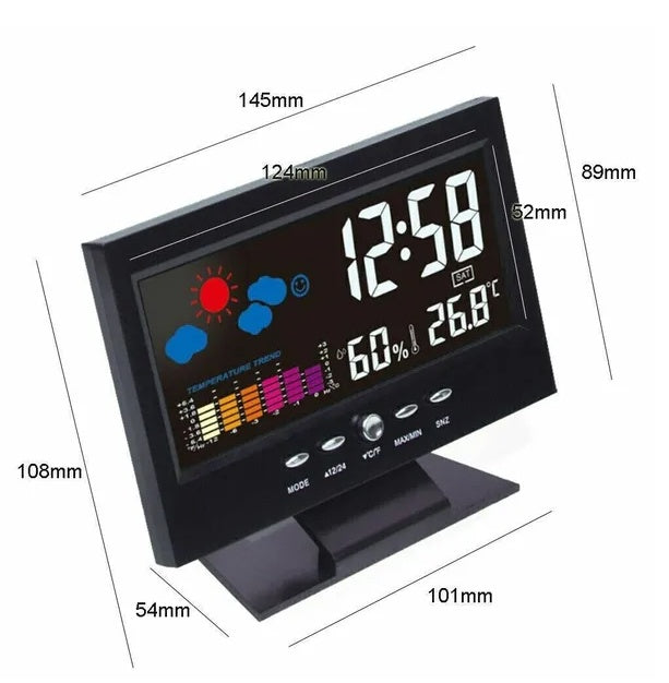 LED Digital Alarm Clock with Snooze, Calendar, Thermometer & Hygrometer Weather Display