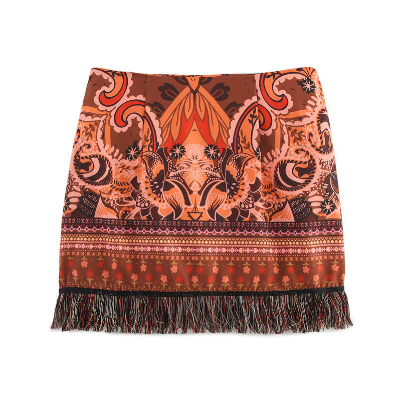 Tassel Decorative Printing Package Hip Skirt
