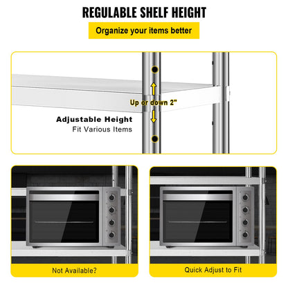 Stainless Steel Shelving 60x18.5 Inch 5 Tier Adjustable Shelf Storage Unit Stainless Steel Heavy Duty Shelving For Kitchen Commercial Office Garage Storage 330lb Per Shelf