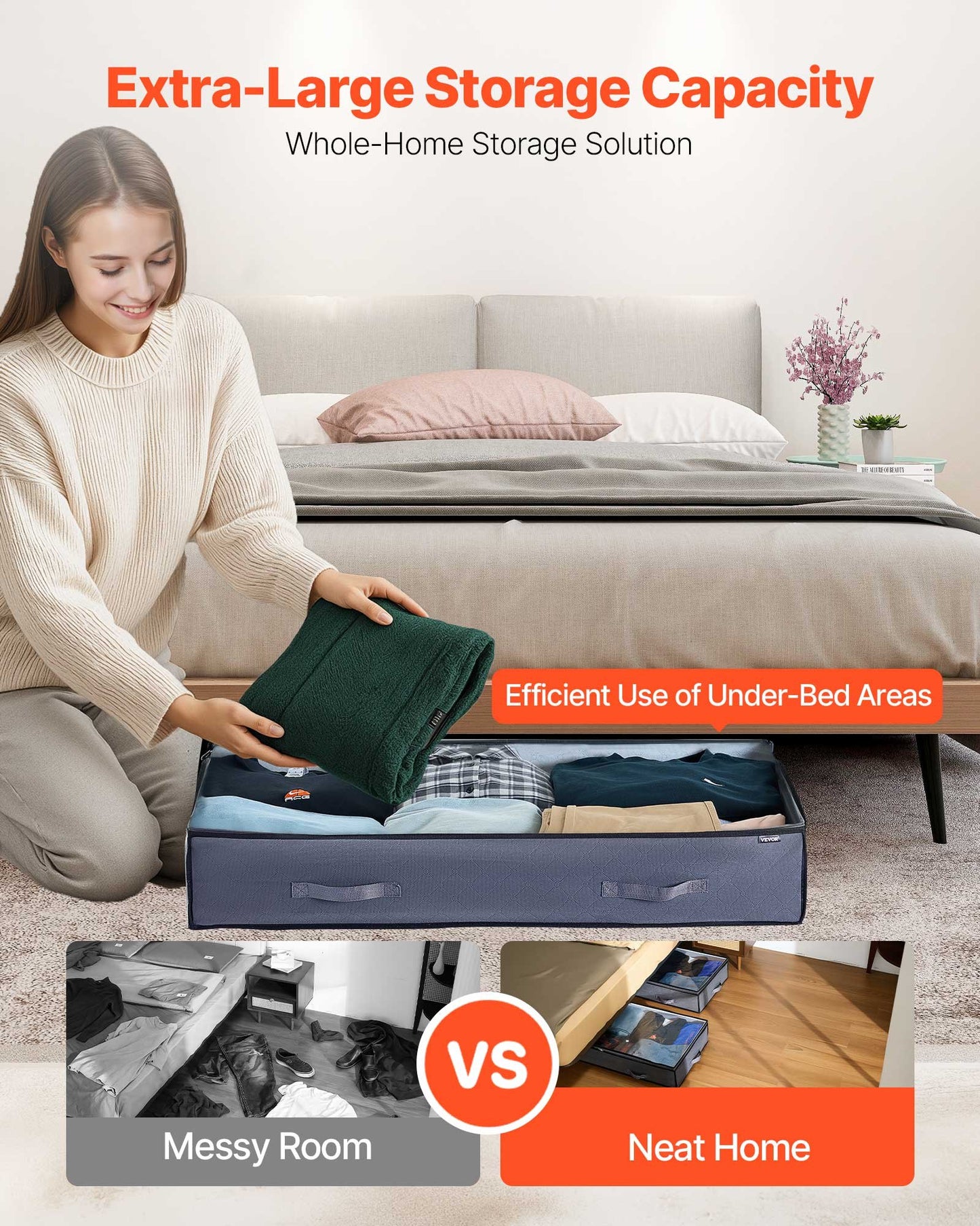 Under Bed Storage Containers with Clear Lids – 90L Large Space-Saving Organizer (6-Pack)