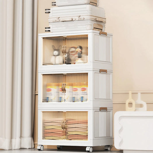 3Pcs Foldable Storage Bins With Lid Front Magnetic Door Collapsible Stackable Closet Organizer Containers With 4Pcs Rotatable Wheels 8Pcs Small Wheels