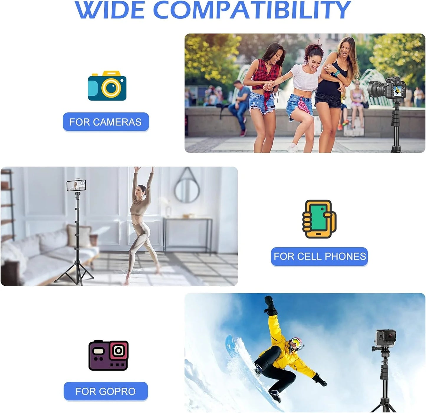 Innotech 62" Extendable Phone Tripod & Selfie Stick with Wireless Remote - Compatible with iPhone & Android Phones, Cameras