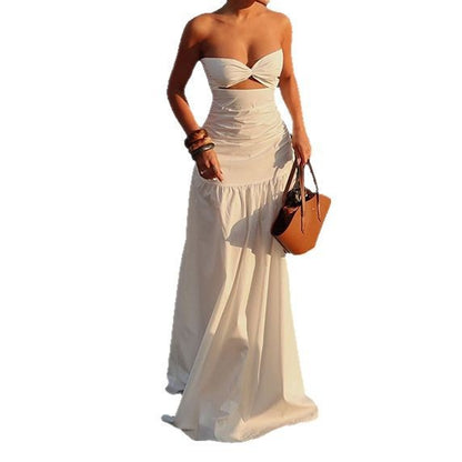 Beach Style Fake Strapless Hollow Dress