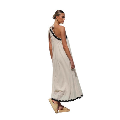 New Style Slant Shoulder Lace-up Vacation Style Long Women's Dress