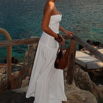 Beach Style Fake Strapless Hollow Dress