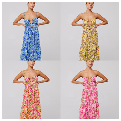 Printed Sling Stitching Multi-color Dress