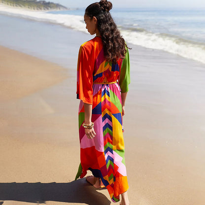 Pull-belt Long Dress Beach Jacket Sun Protection Robe