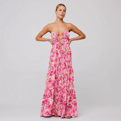 Printed Sling Stitching Multi-color Dress