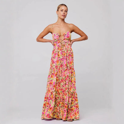 Printed Sling Stitching Multi-color Dress