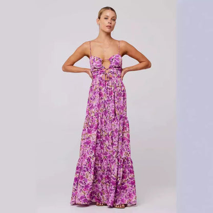 Printed Sling Stitching Multi-color Dress