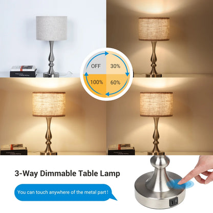 Modern Touch Control Table Lamp 3 Way Dimmable with 2 USB Ports for Living Room, Bedroom, Light Bulb Included
