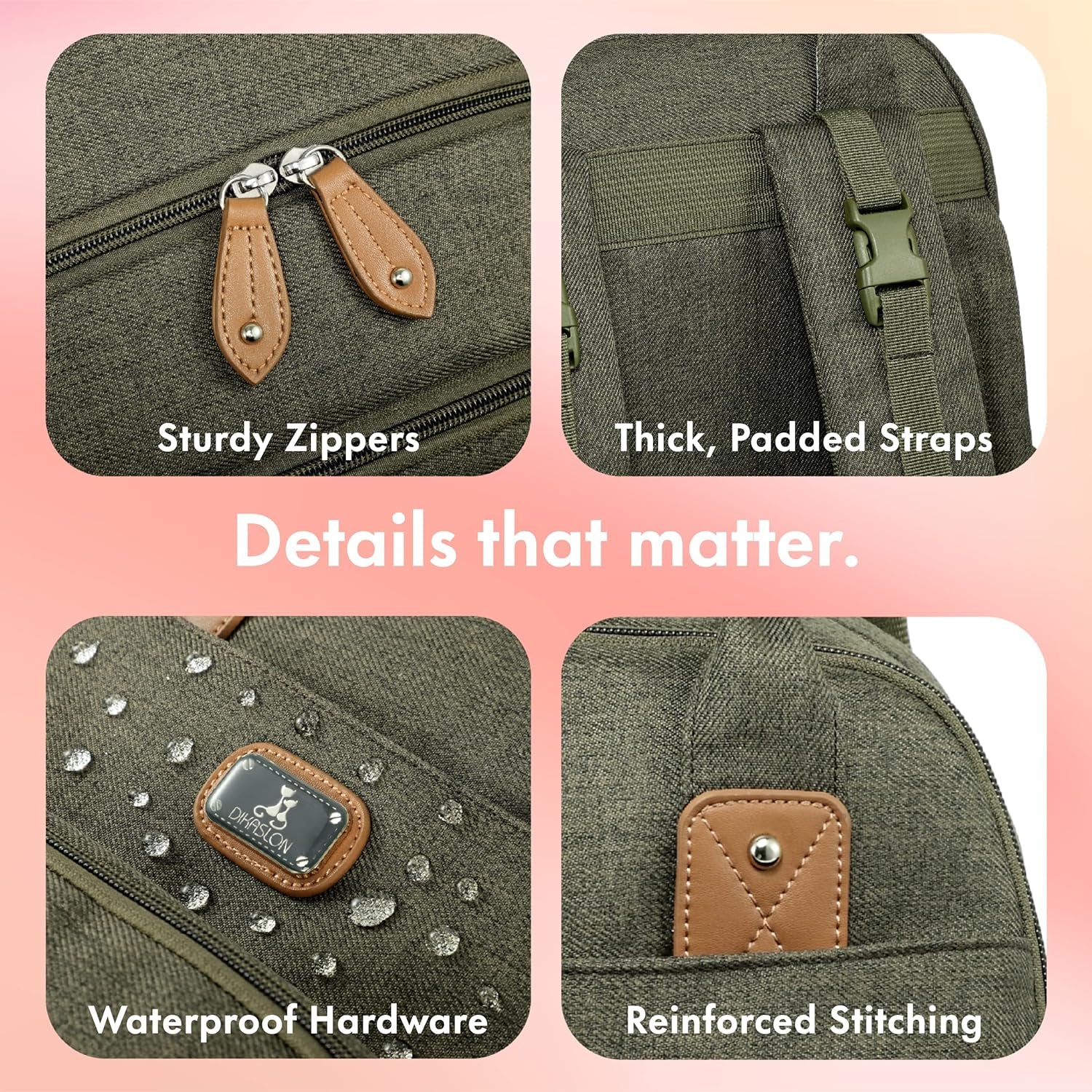 Stylish Army Green Diaper Bag Backpack with Portable Changing Pad, Pacifier Case & Stroller Straps - Perfect for Moms & Dads!