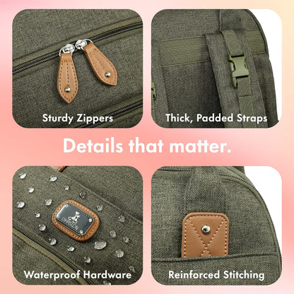 Stylish Army Green Diaper Bag Backpack with Portable Changing Pad, Pacifier Case & Stroller Straps - Perfect for Moms & Dads!