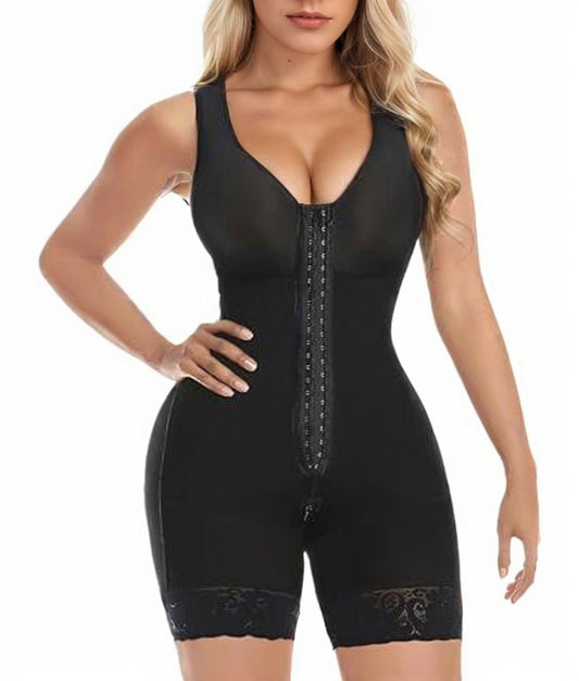 Full body shapewear bodysuit with tummy control, butt lifting, and zipper design.