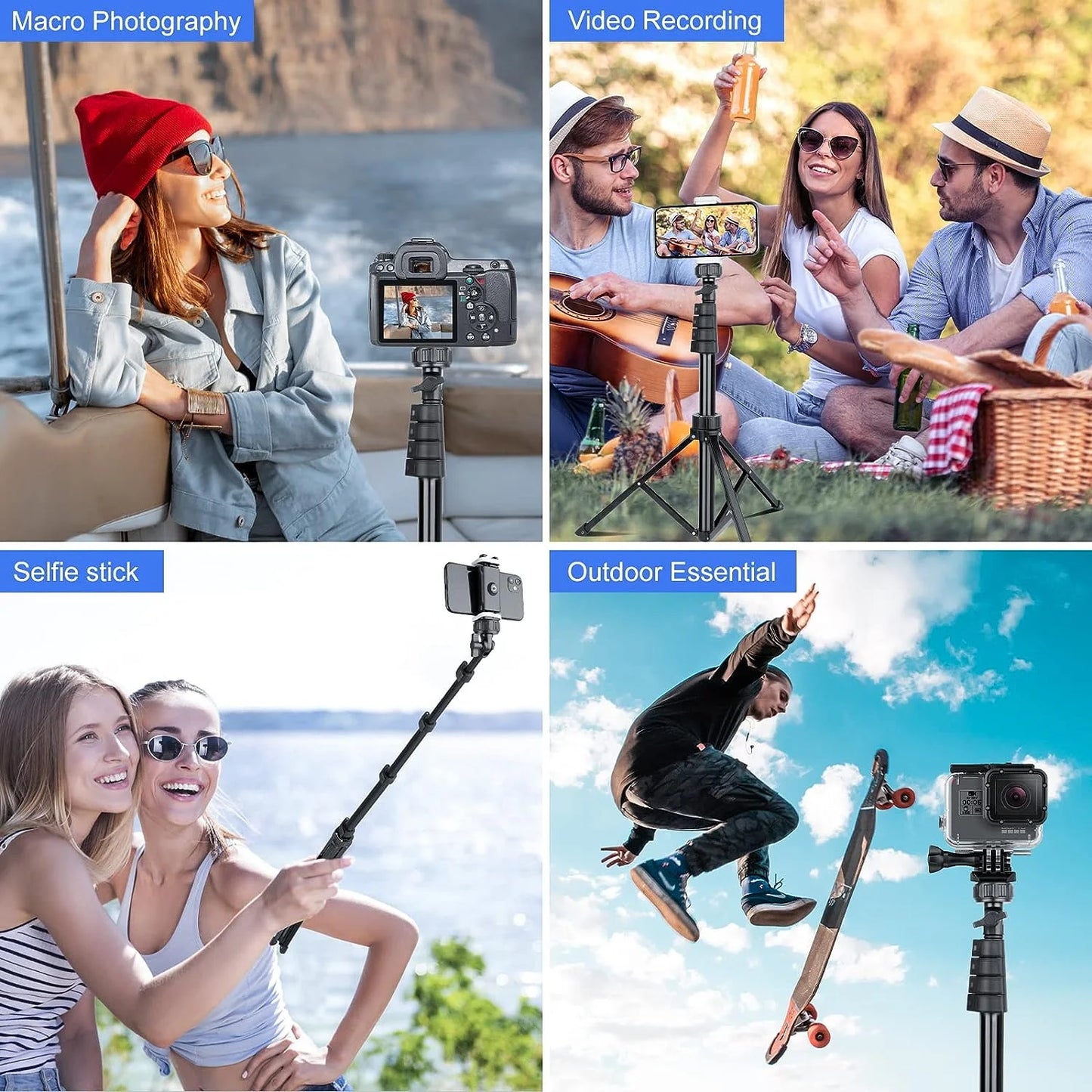 Innotech 62" Extendable Phone Tripod & Selfie Stick with Wireless Remote - Compatible with iPhone & Android Phones, Cameras