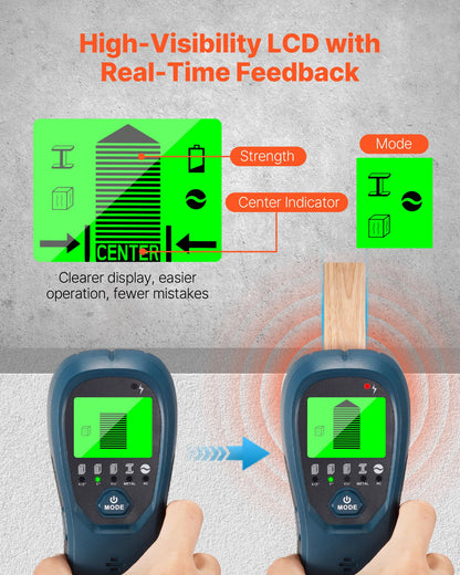 Stud Finder Wall Scanner, 5 In 1, Electronic Wall Stud Detector With Smart Sensor, High-Definition LCD Display And Audio Alarm, For The Center & Edge