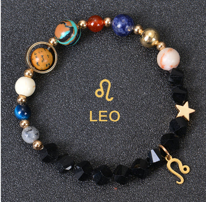 Carry the energy of the cosmos wherever you go. This Eight Planets Twelve Constellations Frosted Stone Beaded Bracelet blends.