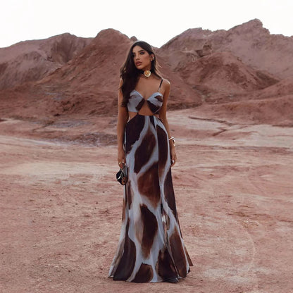 **SALE** 50% OFF Tie-dye Sexy Front Empty Spaghetti Straps Sleeveless Elegant Vacation Dress