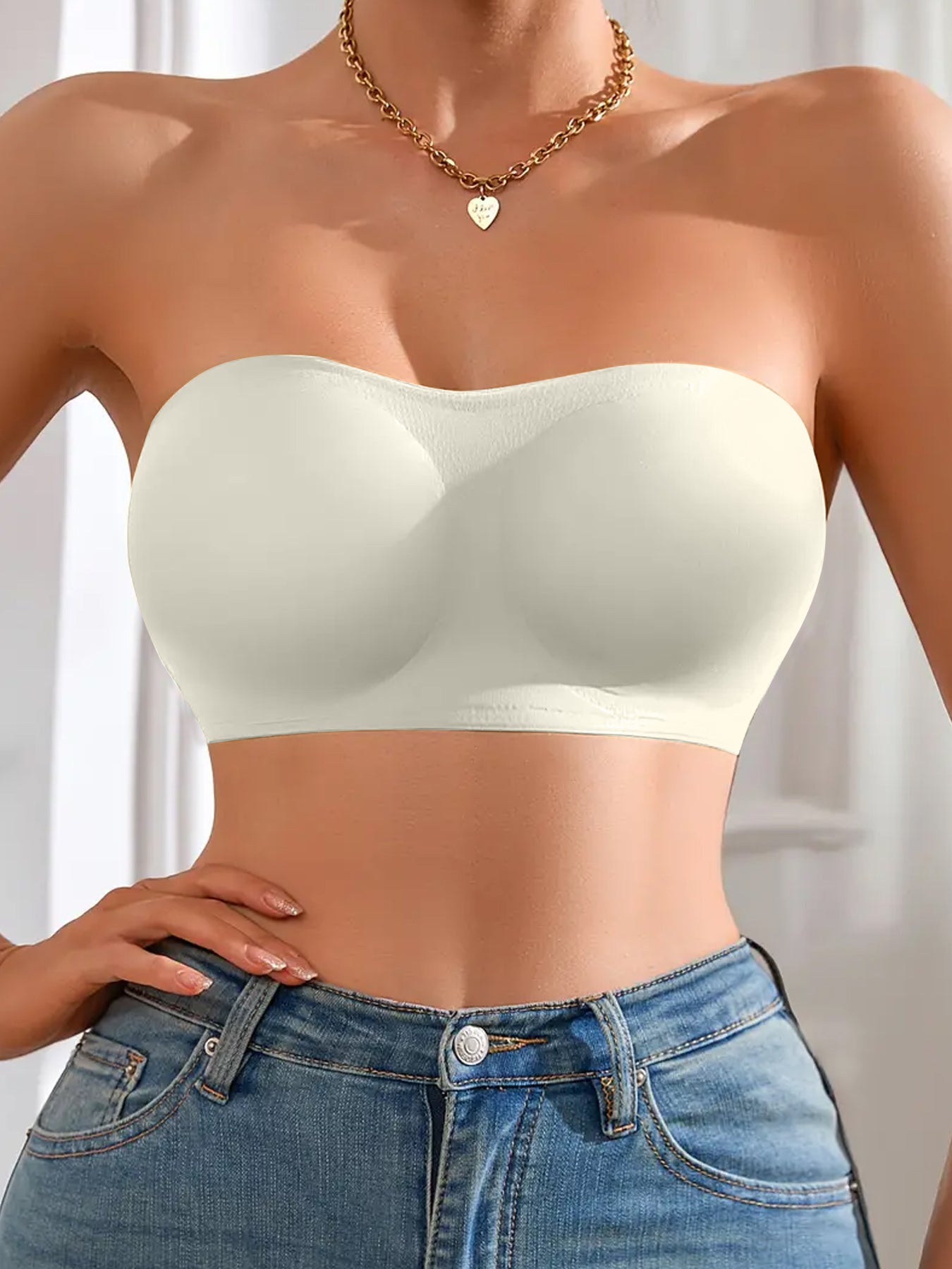 3PCS Strapless Bras For Women - Non-Slip Wireless Seamless Bras Push Up & Side Fat Control For Everyday.