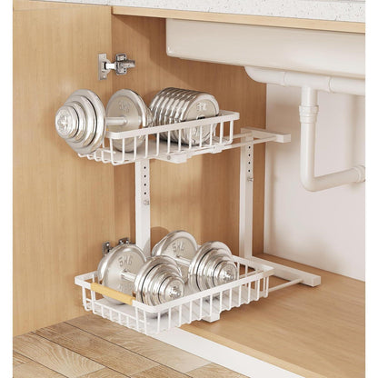 Metal Adjustable Height Two-Tier Drawer Kitchen & Bathroom Under Cabinet Storage Racks