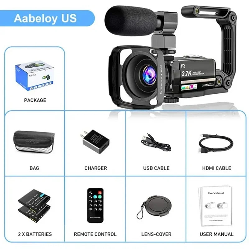 2.7K Video Camera Camcorder for YouTube Vlogging - Digital Camera with IPS Display, 36MP Resolution, and 16X Digital Zoom