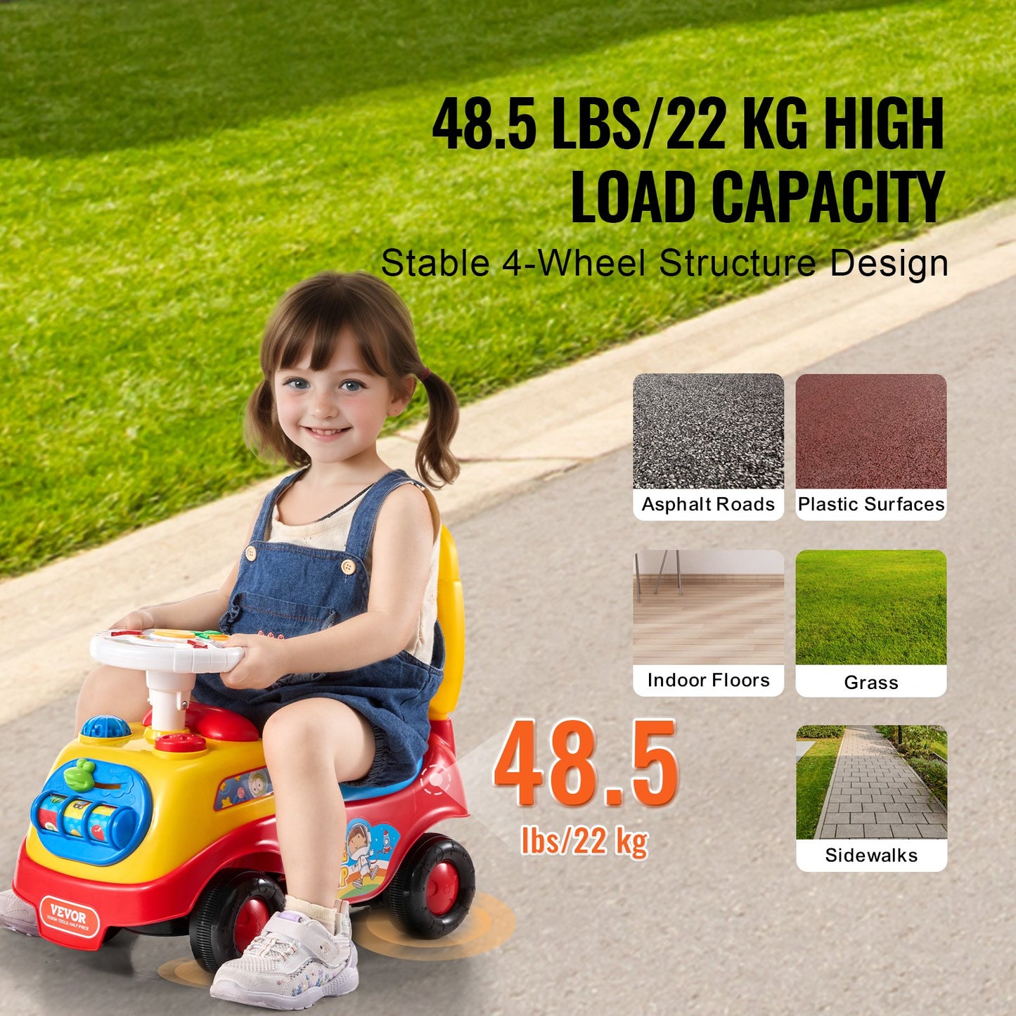 Push Car For Toddlers, Ages 1-4, Ride Racer, Sit To Stand Toddler Ride On Toy, Classic Kids Ride On Car With Music Steering Wheel, Horn & Seat Storage
