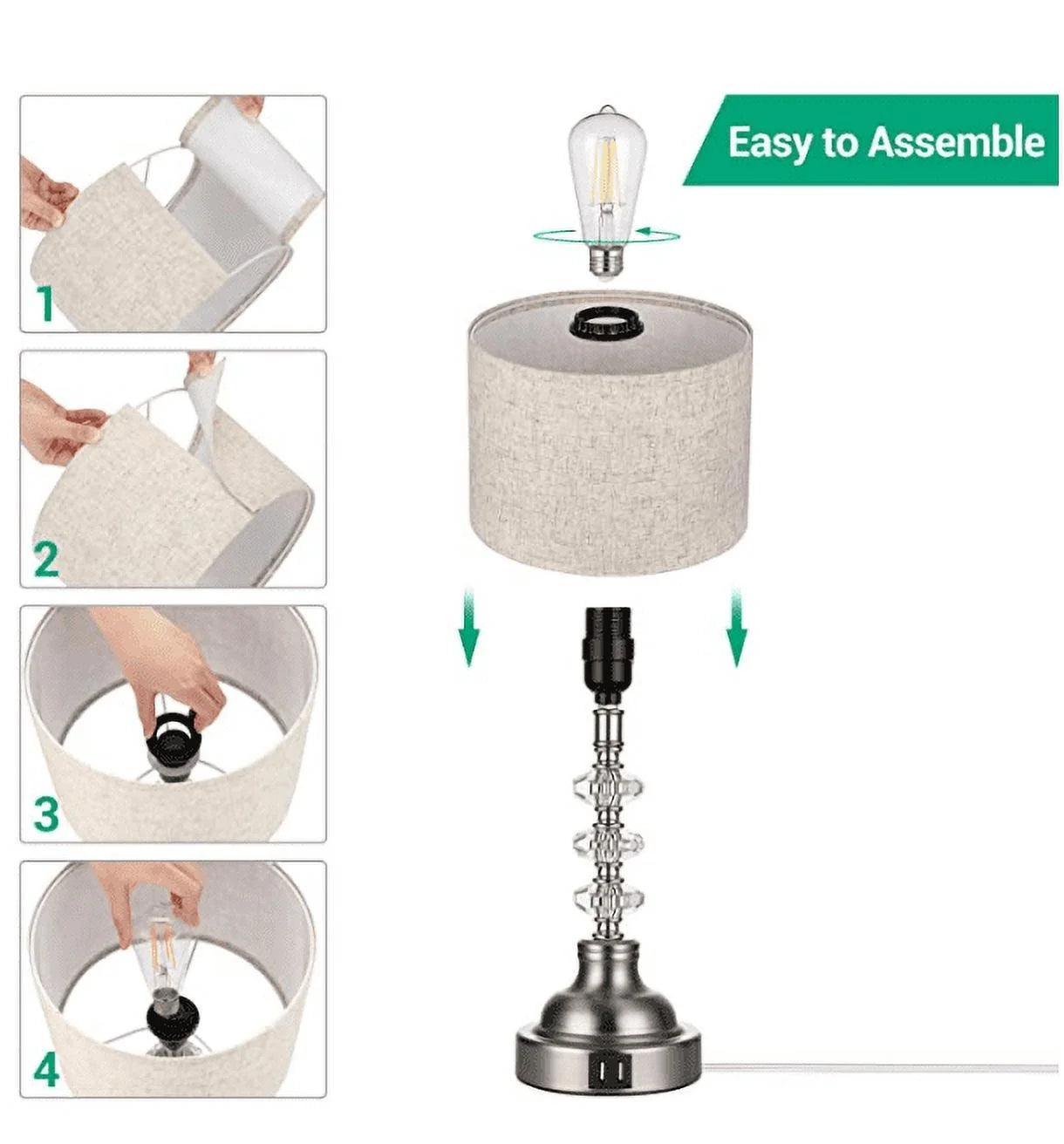 Modern Touch Control Table Lamp 3 Way Dimmable with 2 USB Ports for Living Room, Bedroom, Light Bulb Included