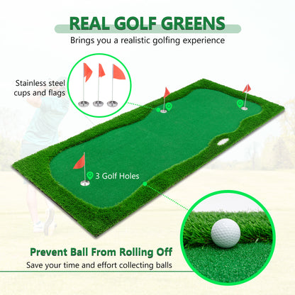 12x5 FT Golf Putting Green, Golf Training Mat With High-quality Turf, 3 Holes, 3 Flags And Cups For Indoor Outdoor