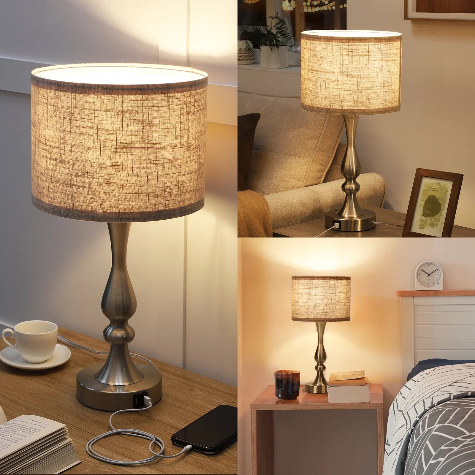 Modern Touch Control Table Lamp 3 Way Dimmable with 2 USB Ports for Living Room, Bedroom, Light Bulb Included