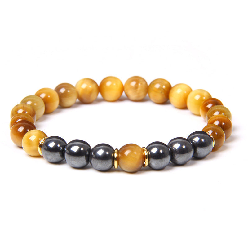 Black gallstone and tiger eye energy bracelet for men—bold style and balanced strength.