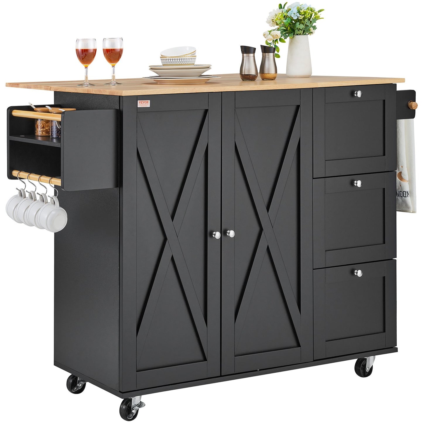 Rolling kitchen island cart with drawer and shelves—mobile storage for any kitchen.