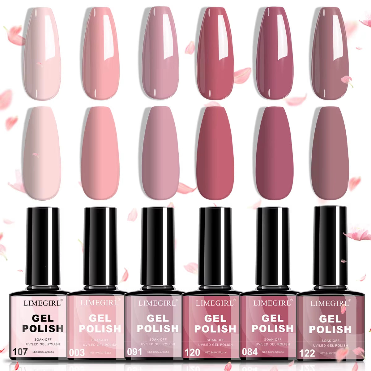 LIMEGIRL Nail Gel Polish Set, Manicure High Gloss Semi Permanent Soak-Off Enamels Kit, Colorful Nail Gel for Nail Art Salon