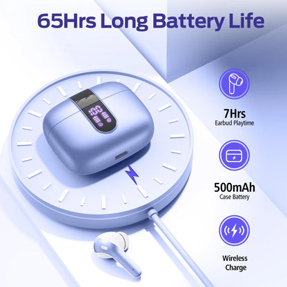 VEATOOL True Wireless Bluetooth Earbuds - 65H Playback, IPX7 Waterproof, Wireless Charging Case, In-Ear with Mic for TV, Smartphone, Computer & Laptop