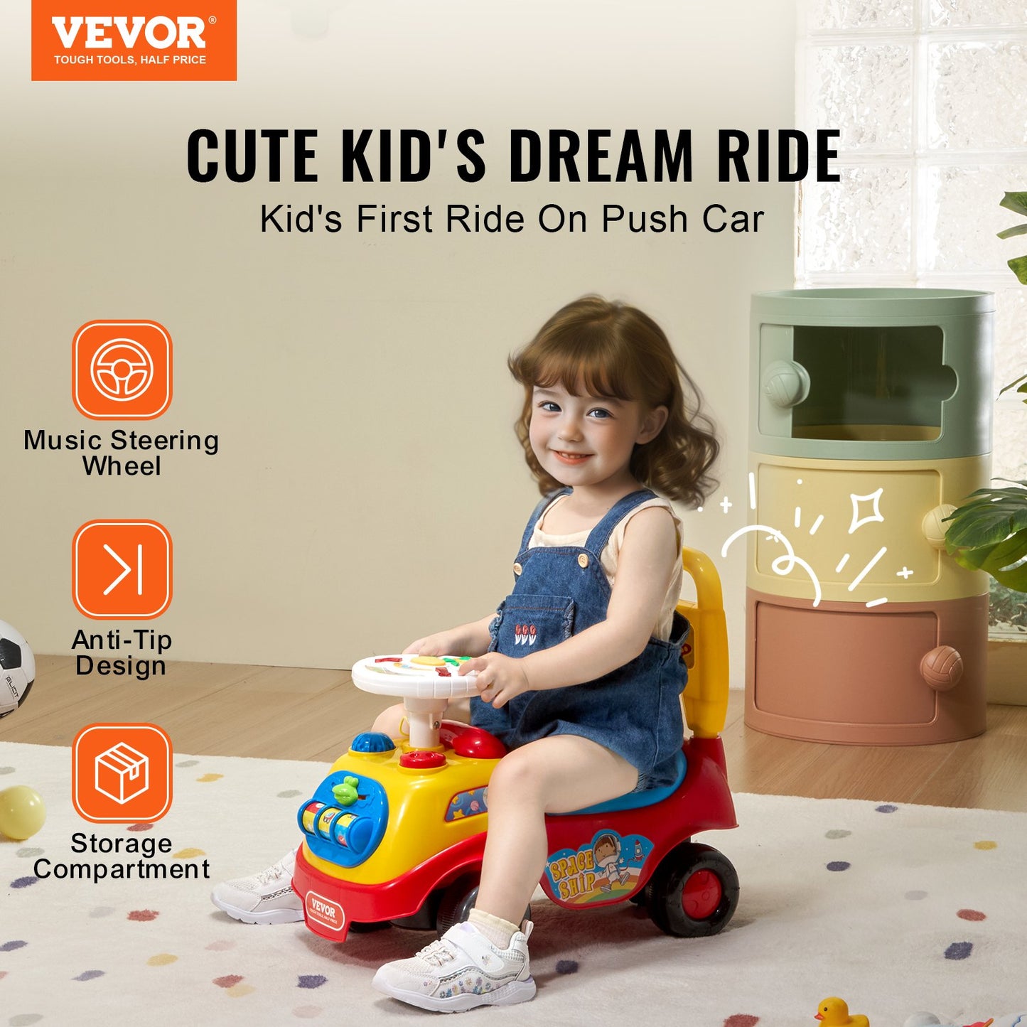 Push Car For Toddlers, Ages 1-4, Ride Racer, Sit To Stand Toddler Ride On Toy, Classic Kids Ride On Car With Music Steering Wheel, Horn & Seat Storage