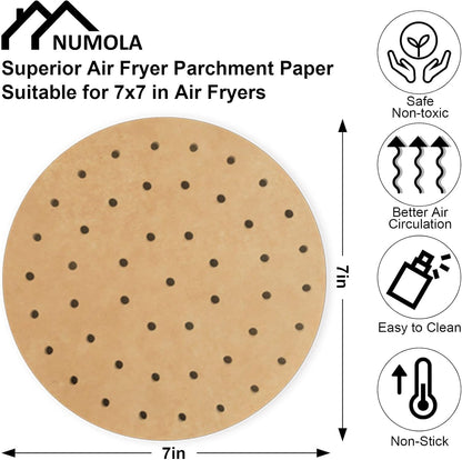 Ultimate 7-Inch Air Fryer Liners - 100 Pcs Perforated Parchment Paper for Philips, Cozyna, Secura, Nuwave Brio & More - Perfect for 3.4-3.7Qt Air Fryers!