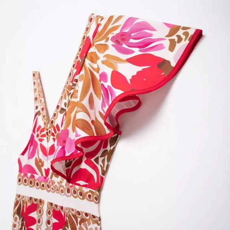 Positioning Printed Waist-controlled Dress Female