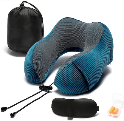 Ultimate Memory Foam Neck Pillow - 360-Degree Head Support for Travel & Home - Lightweight & Comfortable with Storage Bag - Perfect for Airplane, Car, Train, and Bus (Blue)