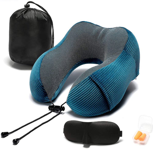 Ultimate Memory Foam Neck Pillow - 360-Degree Head Support for Travel & Home - Lightweight & Comfortable with Storage Bag - Perfect for Airplane, Car, Train, and Bus (Blue)