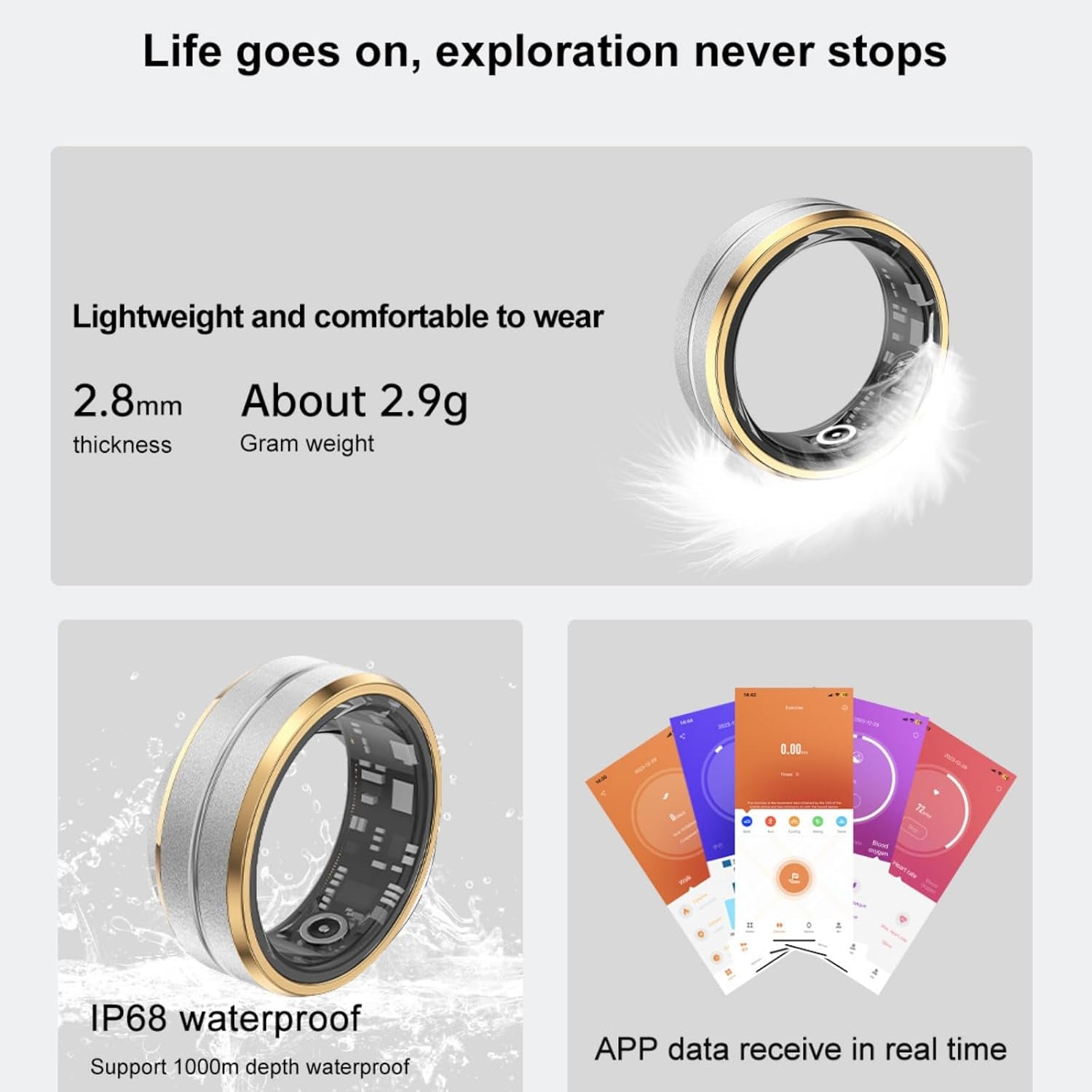 Smart Fitness Tracker for Men and Women, Heart Rate & Blood Oxygen Monitor & Sleep Monitoring, Remote Selfie Control, Waterproof Wearable Smart Ring (8)