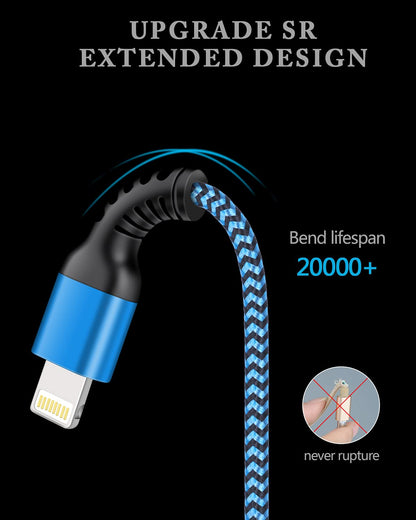 Experience Rapid Charging with Our 10FT Apple MFI Certified Lightning Cable - Durable Braided USB Wire for iPhone 14, 13, 12, 11 Pro Max and More - 2 Pack
