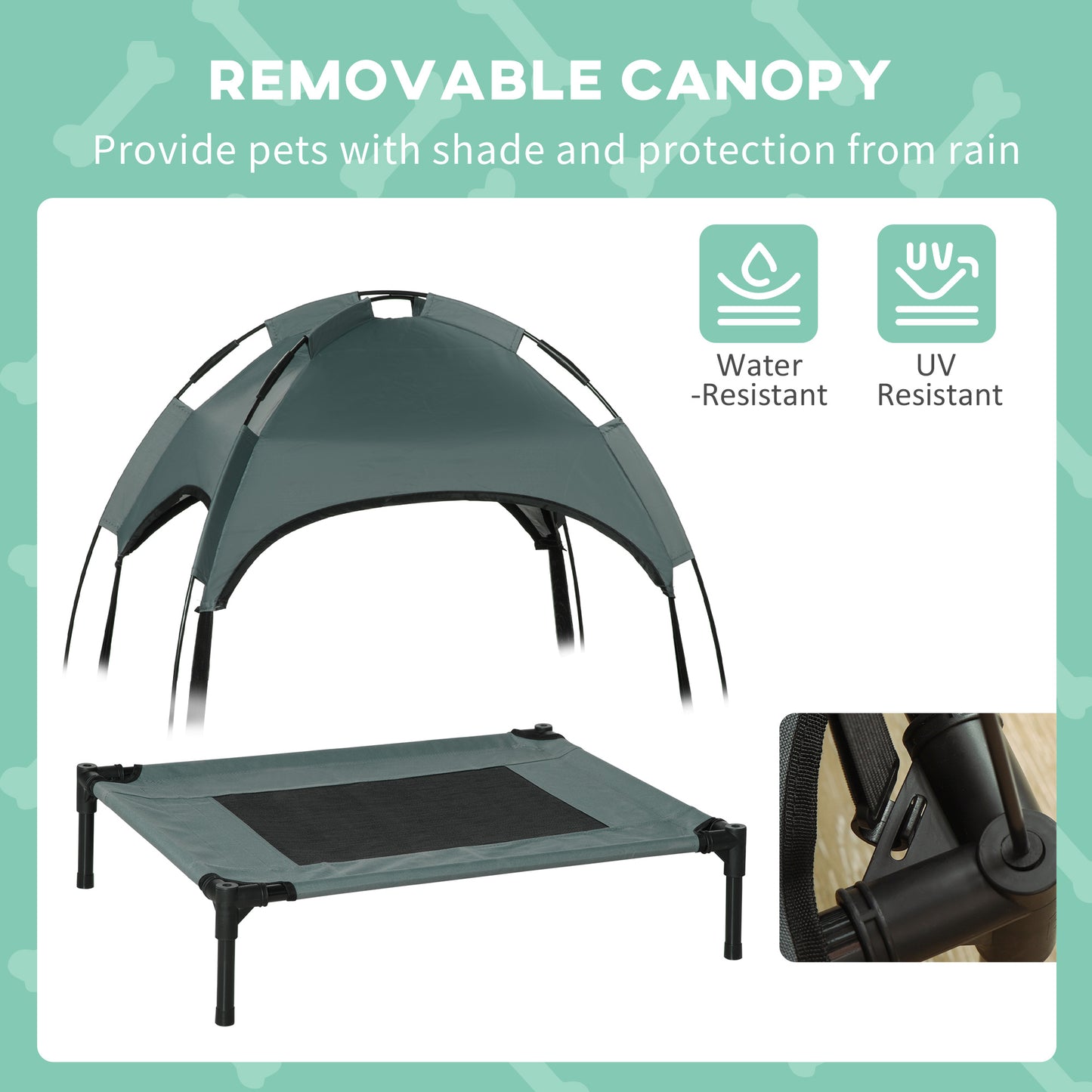 Elevated Dog Bed With Removable Canopy, Outdoor Dog Cot With UV Protection Canopy Shade, 24 Inch Pet Bed For Camping, Gray