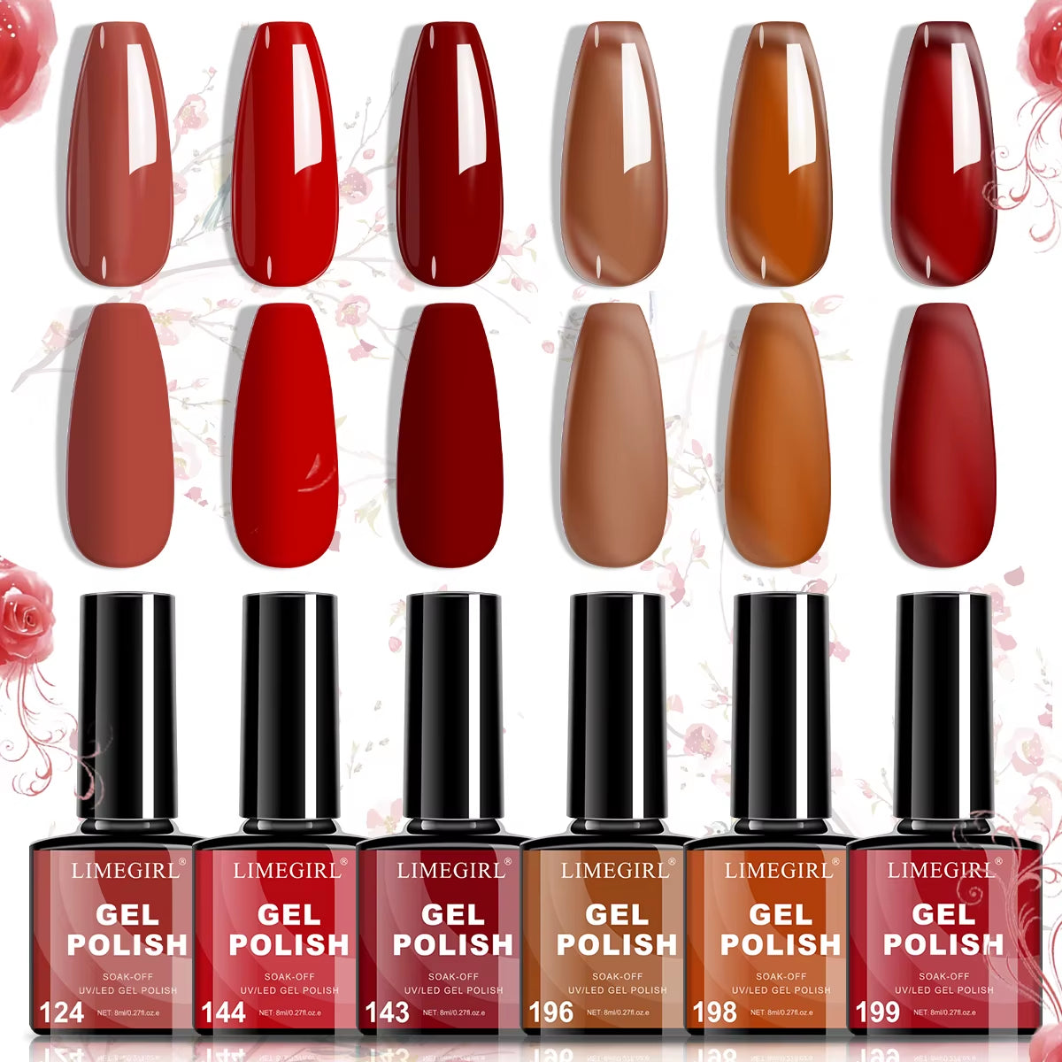 LIMEGIRL Nail Gel Polish Set, Manicure High Gloss Semi Permanent Soak-Off Enamels Kit, Colorful Nail Gel for Nail Art Salon