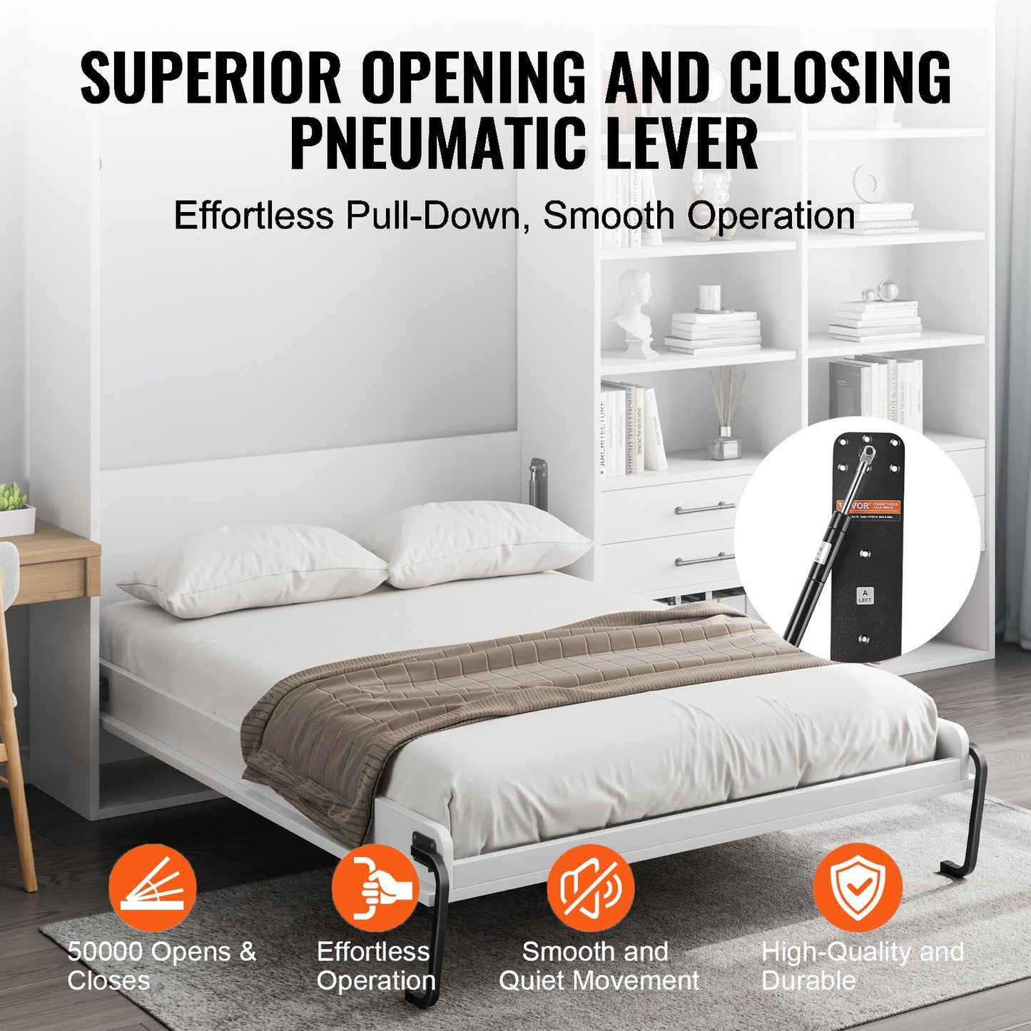 Full size vertical Murphy bed kit with deluxe DIY hardware for space-saving wall beds.