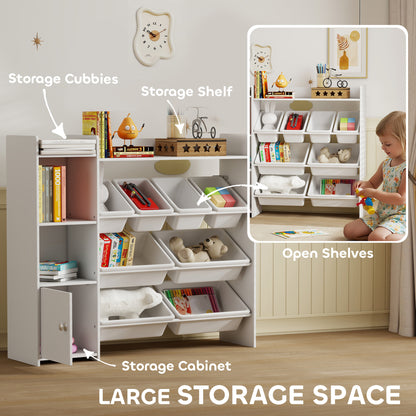 Storage unit with 8 removable bins—perfect for organizing kids’ rooms and playrooms.