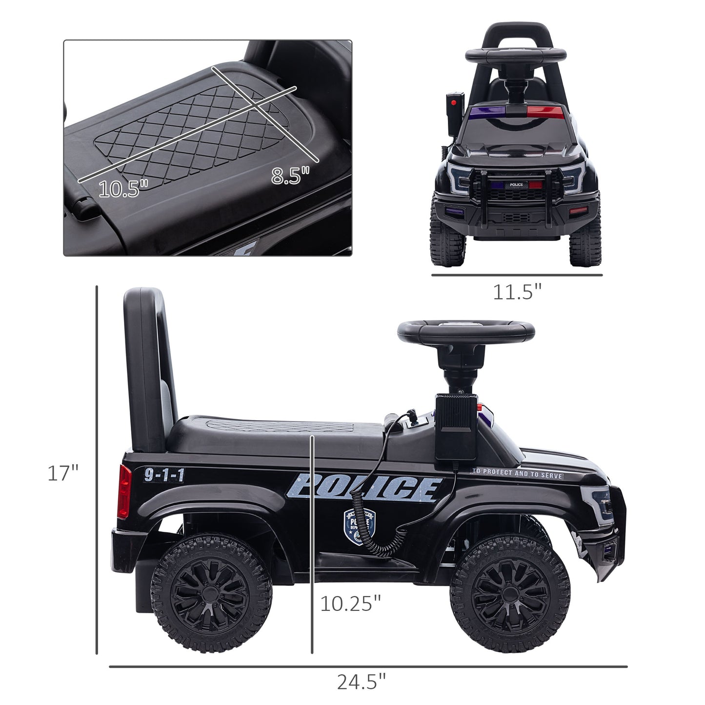 Kids Push Ride On Car With Working PA System And Horn, Police Truck Style  Foot-to-Floor Sliding Car For Boys And Girls With Under-Seat Storage.