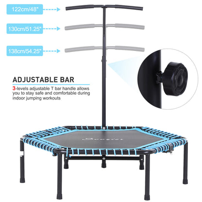 Exercise Trampoline, Portable & Foldable Fitness Trampoline Rebounder with 3-Level Adjustable T-Bar, Great for Adults Kids Working Out, Blue