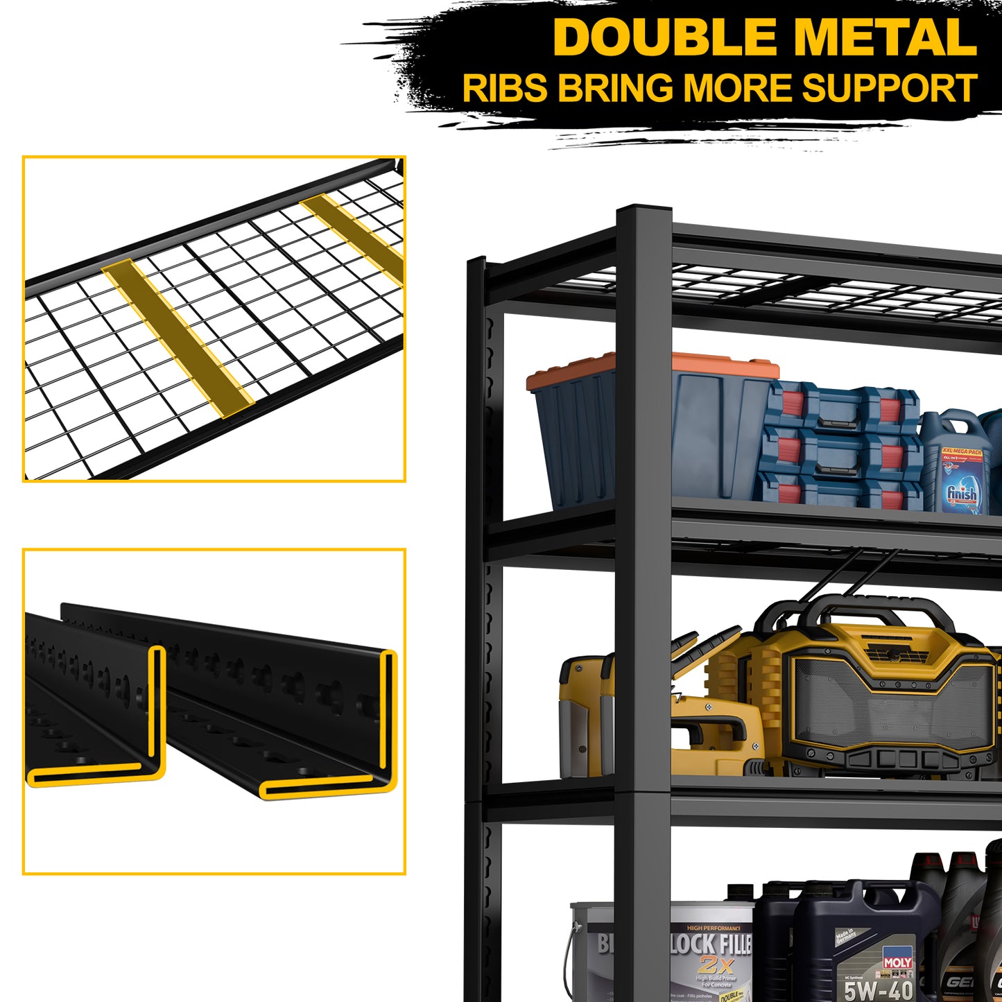 59 Inches Metal Garage Storage Rack, Heavy-Duty Steel Moisture-Proof And Waterproof 5-Layer Adjustable Storage Shelving Designed For Warehouse