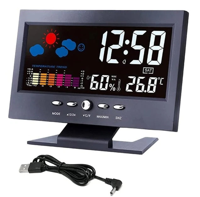 LED Digital Alarm Clock with Snooze, Calendar, Thermometer & Hygrometer Weather Display