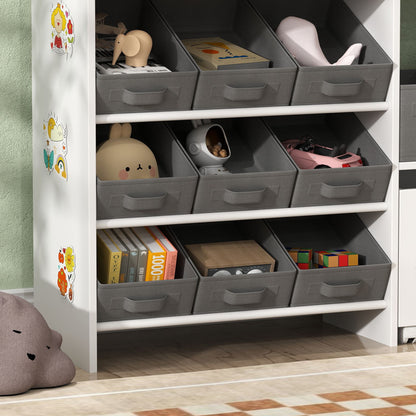 Kids Toy Storage Organizer with 11 Bins, Moveable Cabinet, Top Shelves, 3 Stickers, for Nursery, Playroom, White